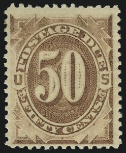 Sale 905, Lot 2899, Postage Due, 50c Brown (J7) Sale 905, Lot 2899, Postage Due