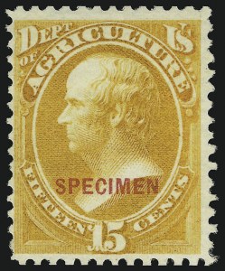 Sale 905, Lot 3312, Official Specimens and Sepcimens, 15c Agriculture, Specimen Ovpt. (O7S) Sale 905, Lot 3312, Official Specimens and Sepcimens
