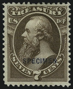 Sale 905, Lot 3370, Official Specimens and Sepcimens, 7c Treasury, Specimen Ovpt. (O76S) Sale 905, Lot 3370, Official Specimens and Sepcimens
