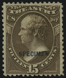 Sale 905, Lot 3373, Official Specimens and Sepcimens, 15c Treasury, Specimen Ovpt. (O79S) Sale 905, Lot 3373, Official Specimens and Sepcimens