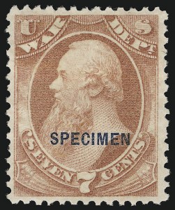 Sale 905, Lot 3383, Official Specimens and Sepcimens, 7c War, Specimen Ovpt. (O87S) Sale 905, Lot 3383, Official Specimens and Sepcimens