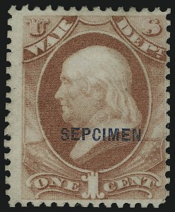 Sale 905, Lot 3417, Official Specimens and Sepcimens, 1c War, "Sepcimen" Error (O83Sa) Sale 905, Lot 3417, Official Specimens and Sepcimens