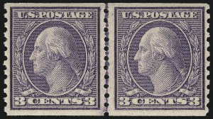 Sale 914, Lot 1725, 1912-23 Issues (Scott 491 to 519), 3c Violet, Ty. II, Coil (494) Sale 914, Lot 1725, 1912-23 Issues (Scott 491 to 519)