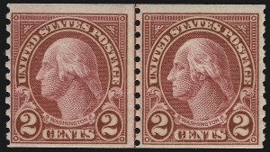 Sale 914, Lot 1884, 1922-29 and Later Issues (Scott 551 to 599A), 2c Carmine, Joint Line Pair, Ty. I, II (599-599A) Sale 914, Lot 1884, 1922-29 and Later Issues (Scott 551 to 599A)