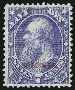 Sale 914, Lot 2258, Official Specimens, 7c Navy, Specimen Ovpt. (O39S) Sale 914, Lot 2258, Official Specimens