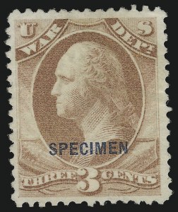 Sale 914, Lot 2292, Official Specimens, 3c War, Specimen Ovpt. (O85S) Sale 914, Lot 2292, Official Specimens