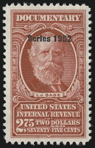 Sale 914, Lot 3101, Revenues, 1c-$3.30 Carmine, "Series 1952" (R586-R606) Sale 914, Lot 3101, Revenues