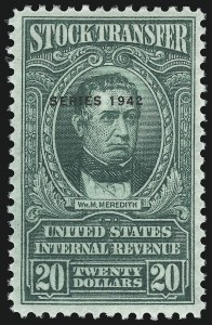 Sale 914, Lot 3113, Revenues, 1c-$20.00 Green, "Series 1942" (RD117-Rd133) Sale 914, Lot 3113, Revenues