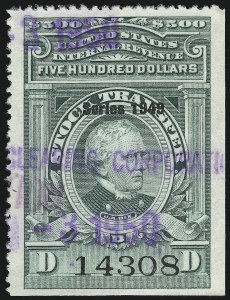 Sale 914, Lot 3116, Revenues, $30..0-$1,000.00 Green, "Series 1949" (RD304-RD309) Sale 914, Lot 3116, Revenues