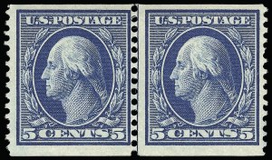 Sale 923, Lot 2751, 1908-09 Washington-Franklin Issues (Scott 331 thru 356), 5c Blue, Coil (355) Sale 923, Lot 2751, 1908-09 Washington-Franklin Issues (Scott 331 thru 356)