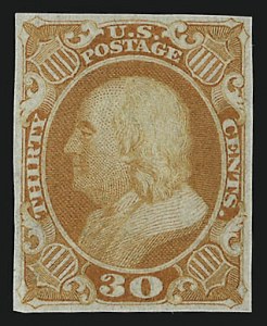 Sale 930, Lot 1045, Essays, Proofs and Specimens: 1851-56 Issue, 30c Orange, Plate Proof on India (38P3) Sale 930, Lot 1045, Essays, Proofs and Specimens: 1851-56 Issue