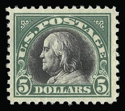 Sale 930, Lot 2636, 1917-19 Issues (Scott 481-524), $5.00 Deep Green & Black (524) Sale 930, Lot 2636, 1917-19 Issues (Scott 481-524)