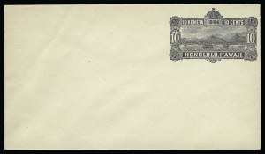 Sale 930, Lot 3112, Hawaii, 1884, 10c Black entire, Blue Inside (U9) Sale 930, Lot 3112, Hawaii