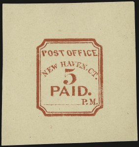 Sale 938, Lot 1001, Postmasters, New Haven Conn., 5c Red, 1872 Seebeck Reprint (8XU1R) Sale 938, Lot 1001, Postmasters
