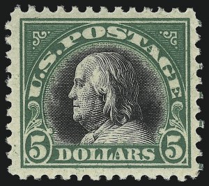 Sale 953, Lot 1254, 1917-19 Issues (Scott 481-524), $5.00 Deep Green & Black (524) Sale 953, Lot 1254, 1917-19 Issues (Scott 481-524)