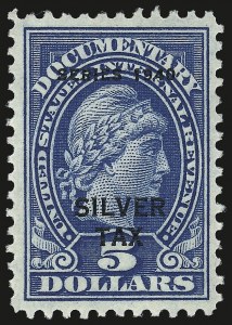 Sale 959, Lot 3281, Revenues (Proprietary thru Consular Service), $4.00 Orange Brown, $5.00 Dark Blue, Silver Tax (RG52-RG53) Sale 959, Lot 3281, Revenues (Proprietary thru Consular Service)