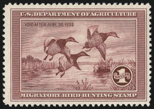Sale 959, Lot 3372, Hunting Permit Singles, $1.00 1935 Hunting Permit (RW2) Sale 959, Lot 3372, Hunting Permit Singles
