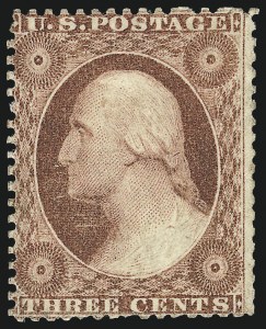 Sale 975, Lot 1182, 1857-60 Issue (Scott 18-39), 3c Rose, Ty. I (25) Sale 975, Lot 1182, 1857-60 Issue (Scott 18-39)