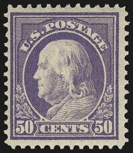 Sale 975, Lot 1842, 1912-14 Washington-Franklin Issue (Scott 405-423), 50c Violet (422) Sale 975, Lot 1842, 1912-14 Washington-Franklin Issue (Scott 405-423)