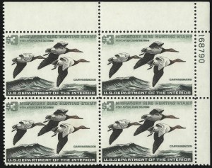 Sale 1007, Lot 3192, Hunting Permit blocks (RW), $3.00 1965-66 Hunting Permits (RW32-RW33) Sale 1007, Lot 3192, Hunting Permit blocks (RW)