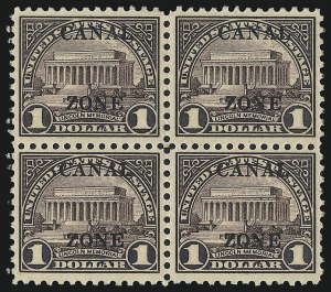 Sale 1017, Lot 1041, United States Possessions, Canal Zone, 1925, $1.00 Violet Brown, Ty. "B" Ovpt. (95) Sale 1017, Lot 1041, United States Possessions, Canal Zone