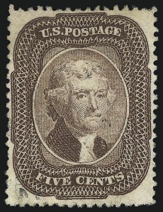 Sale 1026, Lot 1181, 1857-60 Issue and 1875 Reprint (Scott 18-46), 5c Brown (29) Sale 1026, Lot 1181, 1857-60 Issue and 1875 Reprint (Scott 18-46)