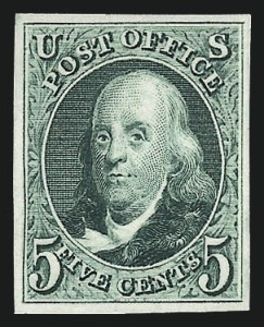 Sale 1037, Lot 1019, Essays and Proofs (Postmasters Provisionals, 1847 Issue), 5c Green, 1847 Reproduction, Atlanta Trial Color Proof (3TC4) Sale 1037, Lot 1019, Essays and Proofs (Postmasters Provisionals, 1847 Issue)