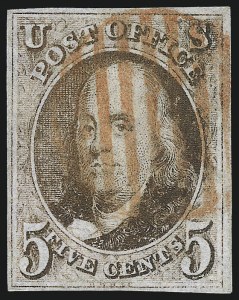 Sale 1037, Lot 1363, 5c 1847 Issue and 1875 Reproduction of 1847 Issue (Scott 1-4), 5c Brown (1) Sale 1037, Lot 1363, 5c 1847 Issue and 1875 Reproduction of 1847 Issue (Scott 1-4)