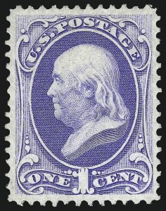 Sale 1040, Lot 1405, 1870-71 Bank Note Issue (Scott 134-154), 1c Ultramarine (145) Sale 1040, Lot 1405, 1870-71 Bank Note Issue (Scott 134-154)