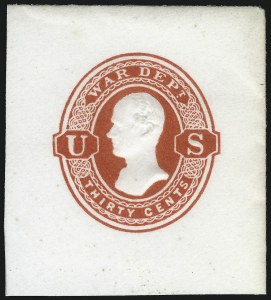 Sale 1050, Lot 809, Postal Stationery (Scott U, UO, UX), 30c Vermilion on White, Official, Full Corner (UO43) Sale 1050, Lot 809, Postal Stationery (Scott U, UO, UX)