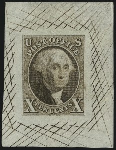 Sale 1061, Lot 3203, Essays and Proofs, 1845-69, 10c Dark Brown, Trial Color Die Proof on Bond (2TC1bk) Sale 1061, Lot 3203, Essays and Proofs, 1845-69