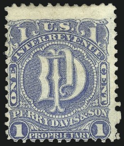 Sale 1061, Lot 4409, Private Die Medicine Stamps, Davis thru Dr. Jayne, Perry Davis & Son, 1c Ultramarine, Old Paper (RS75u) Sale 1061, Lot 4409, Private Die Medicine Stamps, Davis thru Dr. Jayne