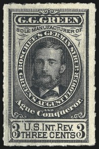 Sale 1061, Lot 4412, Private Die Medicine Stamps, Davis thru Dr. Jayne, G. G. Green, 3c Black, Watermarked, Rouletted (RS93d) Sale 1061, Lot 4412, Private Die Medicine Stamps, Davis thru Dr. Jayne