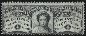 Sale 1061, Lot 4429, Private Die Medicine Stamps, Davis thru Dr. Jayne, S. D. Howe, 4c Blue, Silk Paper (RS134b) Sale 1061, Lot 4429, Private Die Medicine Stamps, Davis thru Dr. Jayne