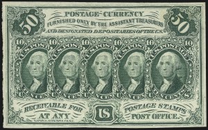 Sale 1061, Lot 4559, Postal Savings and Postage Currency, 5c-50c Postage Currency, Without "ABCo" Imprint, Imperforate (PC13-PC16) Sale 1061, Lot 4559, Postal Savings and Postage Currency