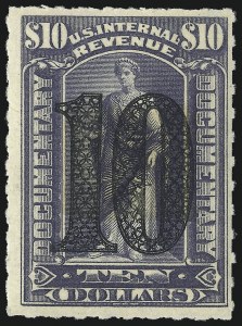 Sale 1066, Lot 111, Documentary, $10.00 Green, Ornamental Numeral Surcharge (R193) Sale 1066, Lot 111, Documentary