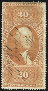 Sale 1067, Lot 542, Revenues: First Issue, $20.00 Probate of Will, Perforated (R99c) Sale 1067, Lot 542, Revenues: First Issue