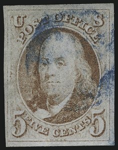 Sale 1067, Lot 850, 1847 Issue and 1875 Reproduction of 1847 Issue (Scott 1-4), 5c Red Brown (1) Sale 1067, Lot 850, 1847 Issue and 1875 Reproduction of 1847 Issue (Scott 1-4)