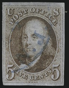 Sale 1067, Lot 853, 1847 Issue and 1875 Reproduction of 1847 Issue (Scott 1-4), 5c Red Brown (1) Sale 1067, Lot 853, 1847 Issue and 1875 Reproduction of 1847 Issue (Scott 1-4)
