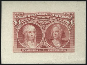 Sale 1082, Lot 149, Essays and Proofs: Columbian Issue, $4.00 Columbian, Large Die Proof on Thin Wove Card (244P1 var) Sale 1082, Lot 149, Essays and Proofs: Columbian Issue