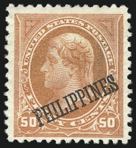 Sale 1082, Lot 662, United States Possessions: Philippines, PHILIPPINES, 1899, 50c Orange (212) Sale 1082, Lot 662, United States Possessions: Philippines
