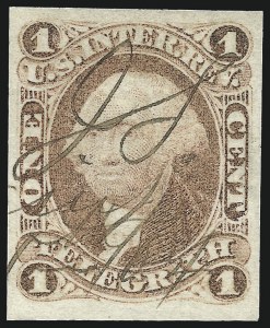 Sale 1089, Lot 208, First Issue Imperforate, 1c-$1.90, 1c Telegraph, Imperforate (R4a) Sale 1089, Lot 208, First Issue Imperforate, 1c-$1.90