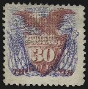 Sale 1107, Lot 244, 1869 Pictorial Issue and R-Issue (Scott 112-131), 30c Ultramarine & Carmine (121) Sale 1107, Lot 244, 1869 Pictorial Issue and R-Issue (Scott 112-131)