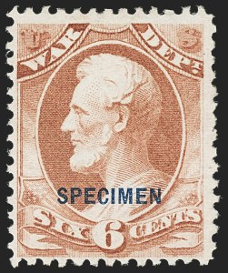 Sale 1135, Lot 689, Official Special Printings - War Department, 6c War, Specimen Ovpt. (O86S) Sale 1135, Lot 689, Official Special Printings - War Department