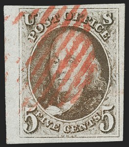 Sale Number 1219, Lot Number 9, 5c 1847 Issue (Scott 1) Sale Number 1219, Lot Number 9, 5c 1847 Issue (Scott 1)
