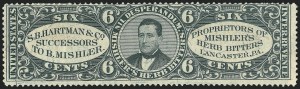 Sale 1221, Lot 1792, Revenues, Private Die Proprietary, Hunting Permits, Savings Stamps, S. B. Hartman & Co., 6c Black, Silk Paper (RS100b) Sale 1221, Lot 1792, Revenues, Private Die Proprietary, Hunting Permits, Savings Stamps