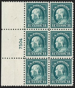 Sale 1227, Lot 3127, The Dr. Bernard S. Yudowitz Collection of Plate Blocks (Scott 432-834), 11c Dark Green (473) Sale 1227, Lot 3127, The Dr. Bernard S. Yudowitz Collection of Plate Blocks (Scott 432-834)