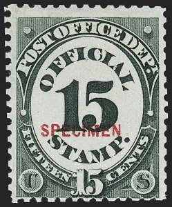 Sale 1234, Lot 442, Official Special Printings (Interior, Justice, Navy, Post Office), 15c Post Office, Specimen Ovpt. (O53S) Sale 1234, Lot 442, Official Special Printings (Interior, Justice, Navy, Post Office)