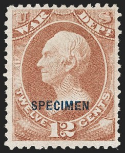 Sale 1234, Lot 464, Official Special Printings (State, Treasury, War), 12c War, Specimen Ovpt. (O89S) Sale 1234, Lot 464, Official Special Printings (State, Treasury, War)