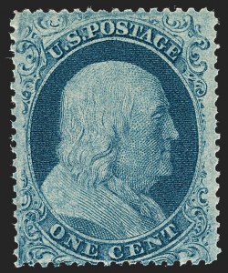 Sale 1240, Lot 184, 1857-60 Issue and 1875 Reprint (Scott 18-47), 1c Blue, Ty. I (18) Sale 1240, Lot 184, 1857-60 Issue and 1875 Reprint (Scott 18-47)
